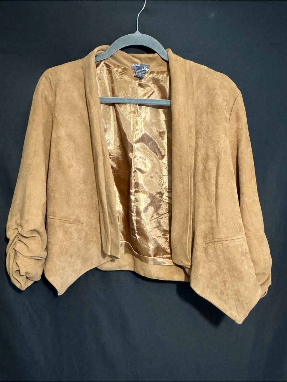 Poetry Camel Suede Open-Front Cropped Jacket blazer